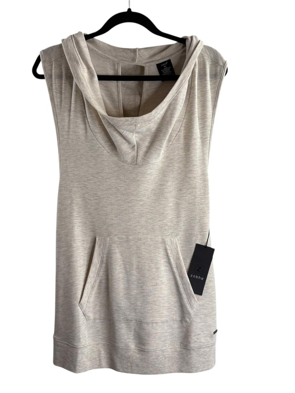 Zobha Sleeveless Hooded Tank in Heather Stone Beige NWT